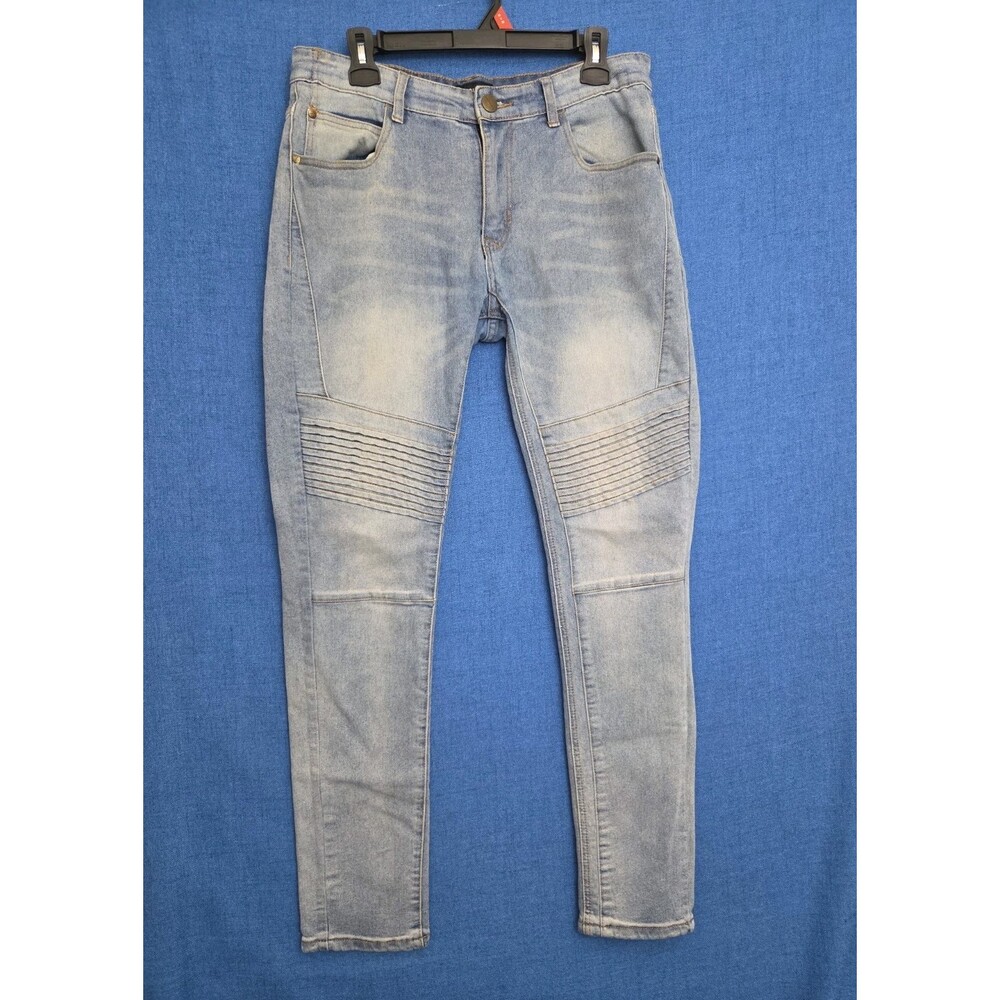 Kayden K  Men's 34x30‎ Faded Blue Skinny Moto Jeans Streetwear